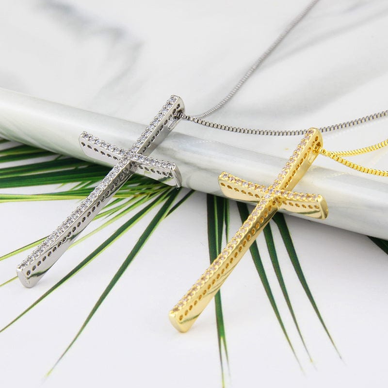 Zirconium Cross Necklace Simple Copper Plating