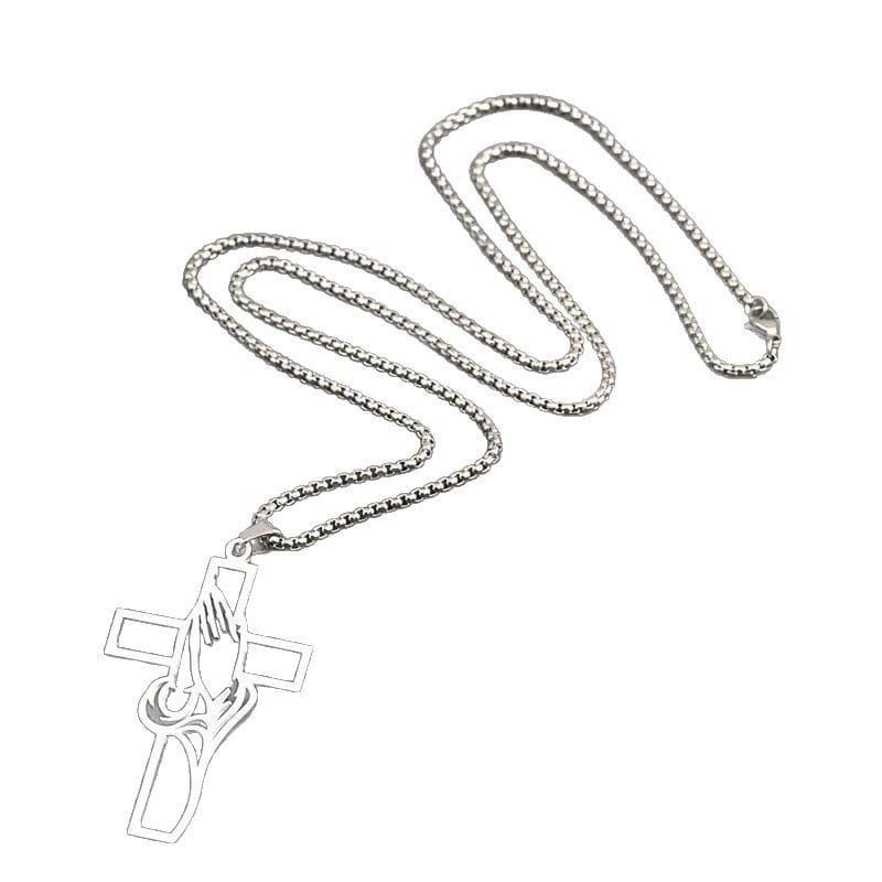 PRAYING HANDS IN CROSS NECKLACE
