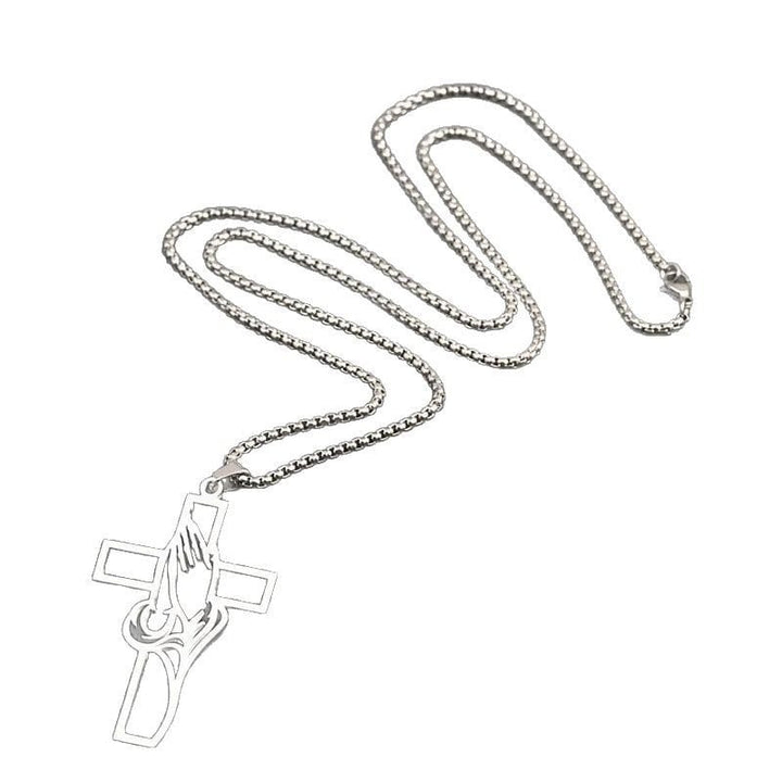 PRAYING HANDS IN CROSS NECKLACE