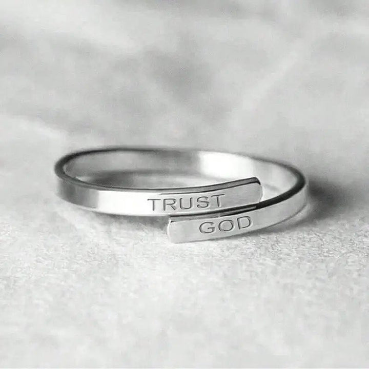 Trust God Engraved Inspirational Stainless Steel Ring - (ADJUSTABLE)