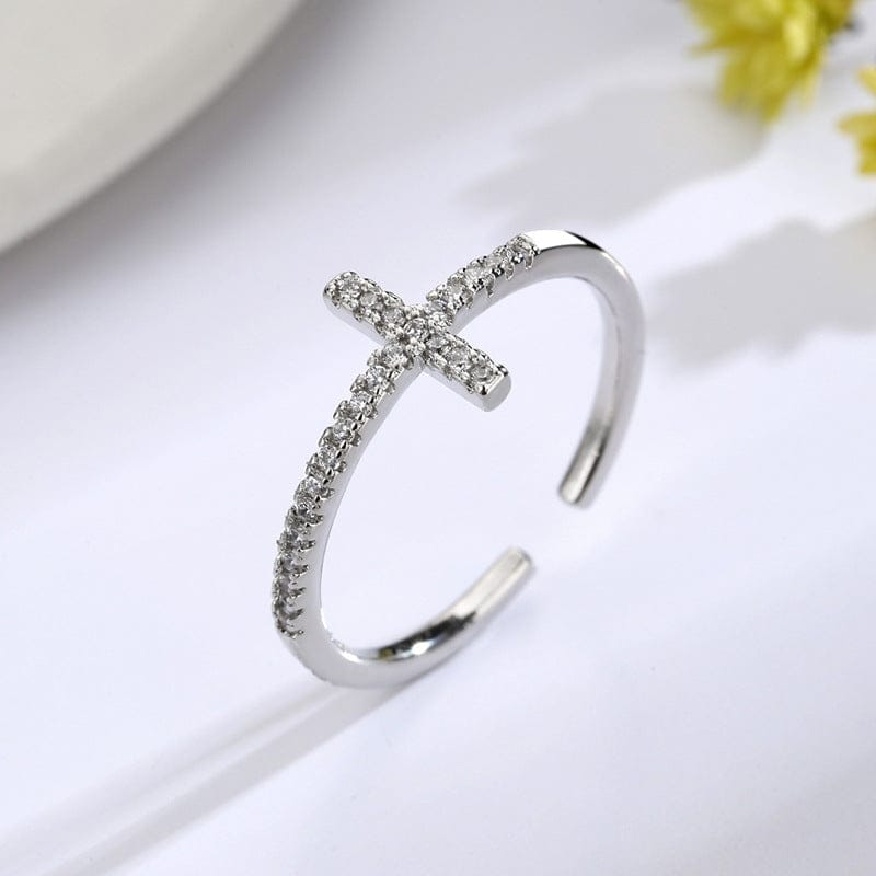 BLESSED SHINE CROSS SILVER RING - (ADJUSTABLE)