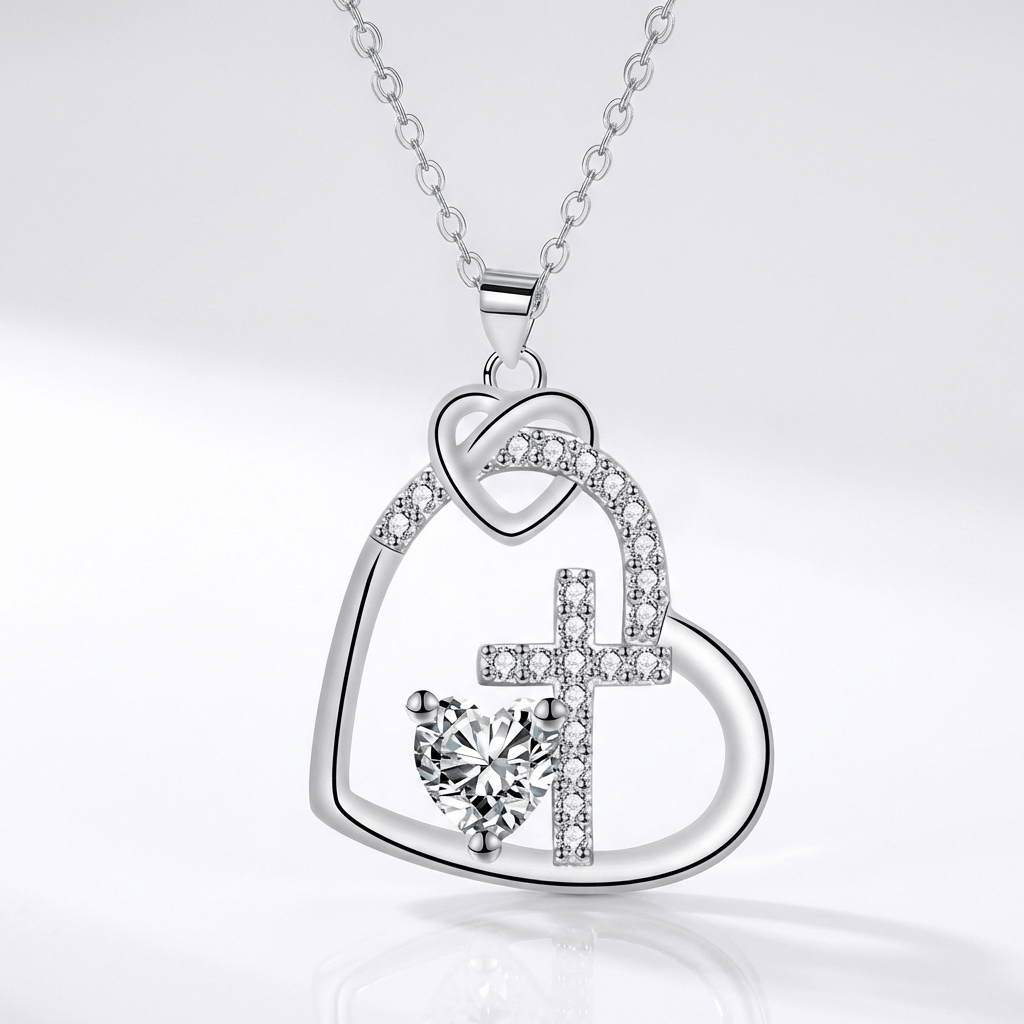 HEART-SHAPED CROSS INLAID NECKLACE