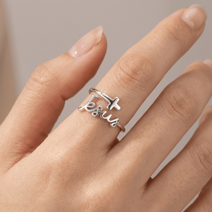 SILVER JESUS &amp; FAITH RING - (ADJUSTABLE)