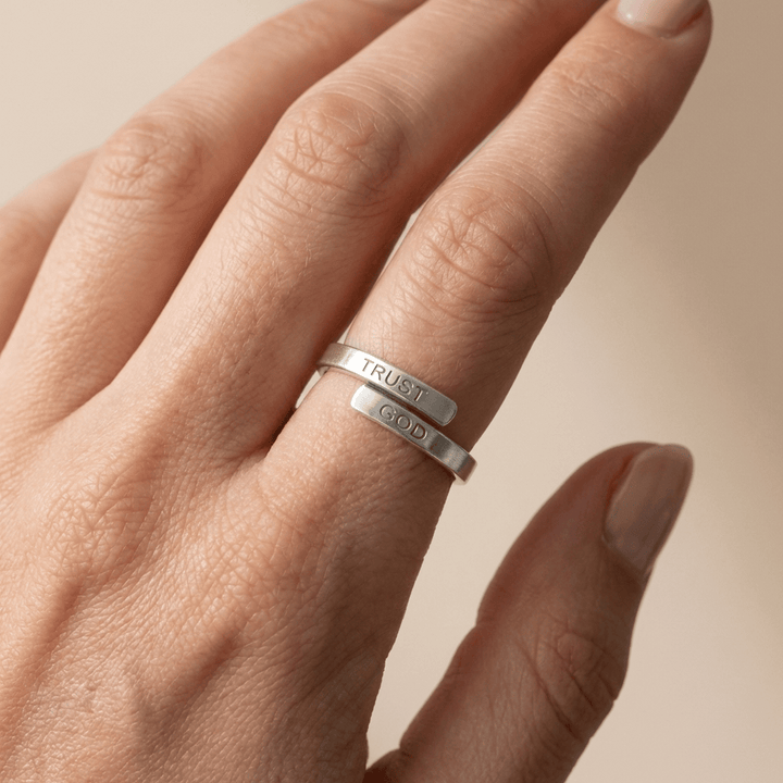 SILVER TRUST GOD ENGRAVED RING - (ADJUSTABLE)