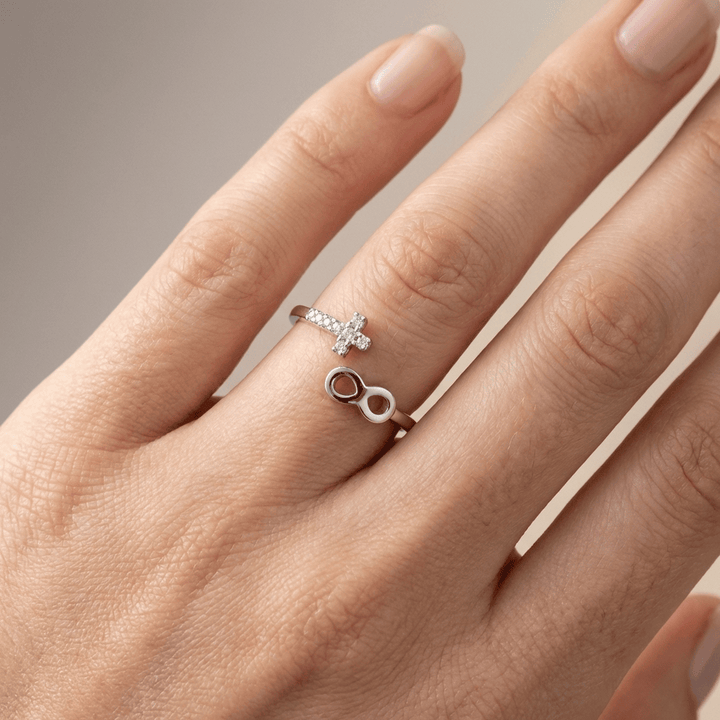 FAITH &amp; INFINITY SILVER RING - (ADJUSTABLE)