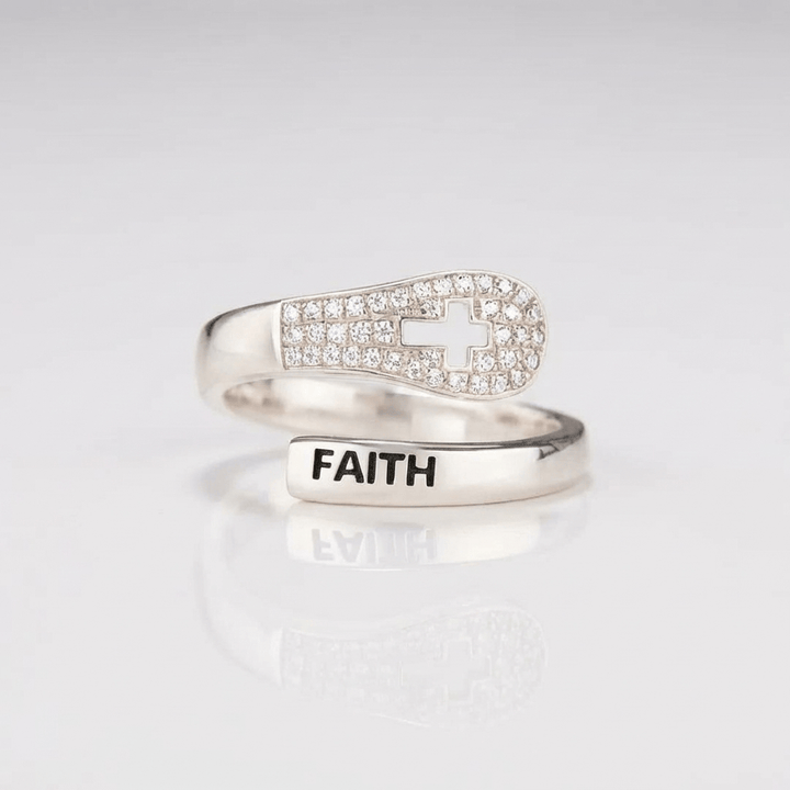 SILVER FAITH &amp; CROSS ZIRCON RING