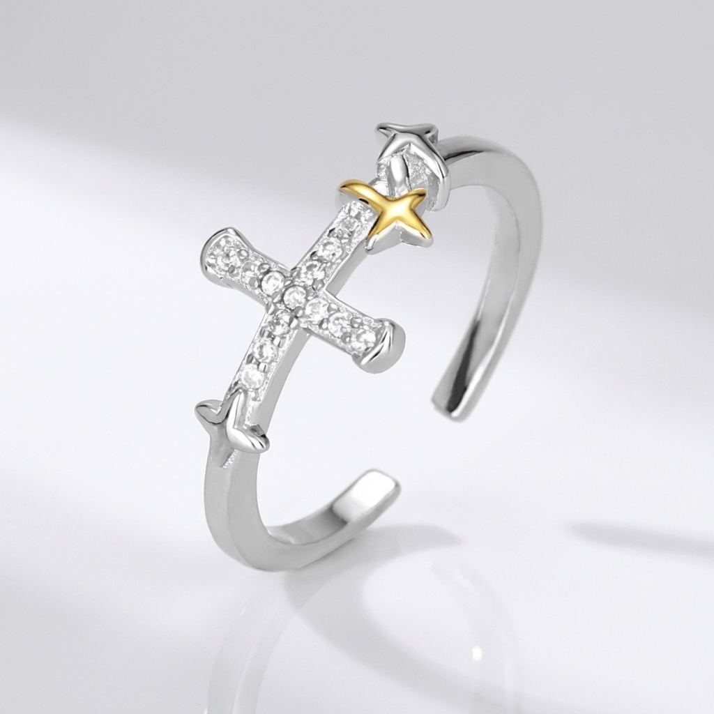 GOLD STAR CROSS RING - (ADJUSTABLE)