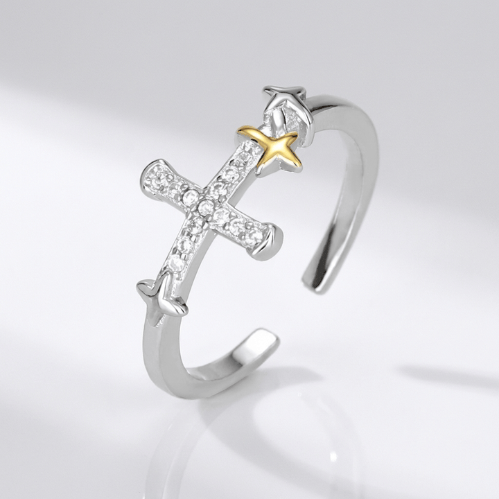 GOLD STAR CROSS RING - (ADJUSTABLE)