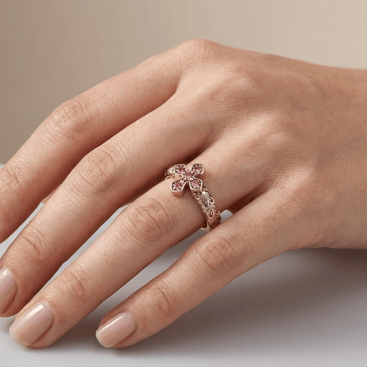 FOREVER HELD IN HIS HANDS PINK CROSS RING
