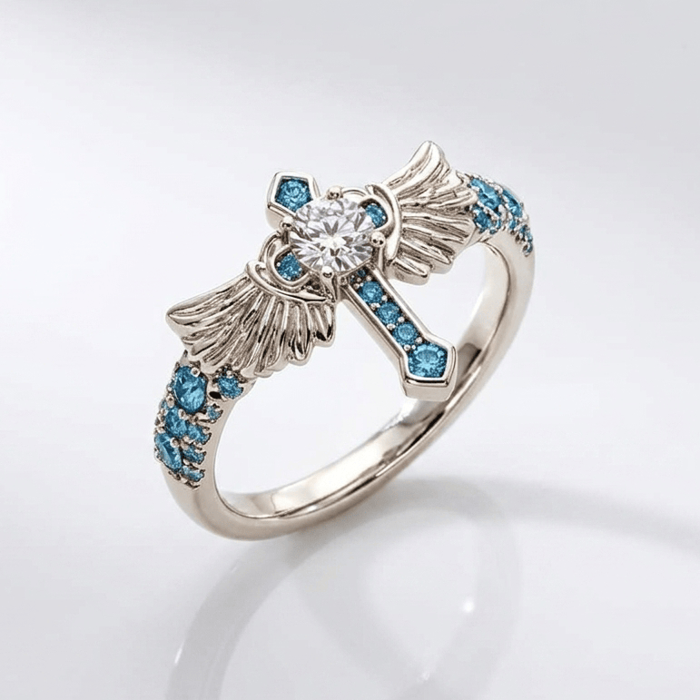 TIFFANY BLUE ANGEL CROSS RING