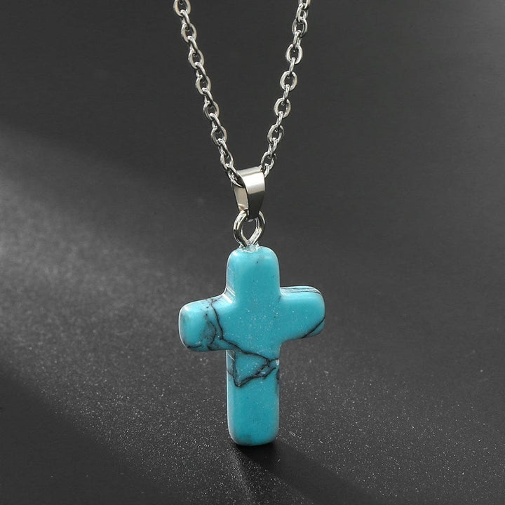NATURAL AGATE STONE CROSS PENDANT