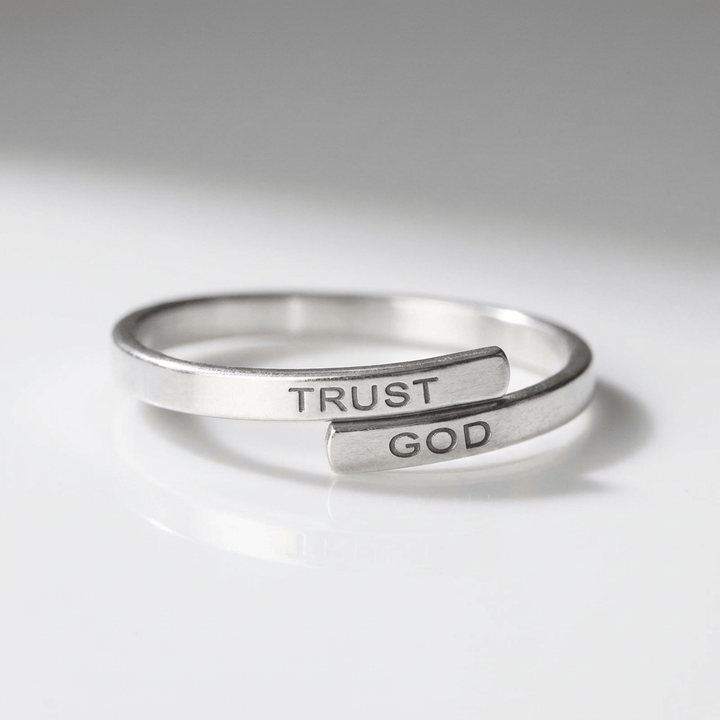 Trust God Engraved Inspirational Stainless Steel Ring - (ADJUSTABLE)