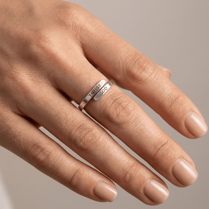 Trust God Engraved Inspirational Stainless Steel Ring - (ADJUSTABLE)