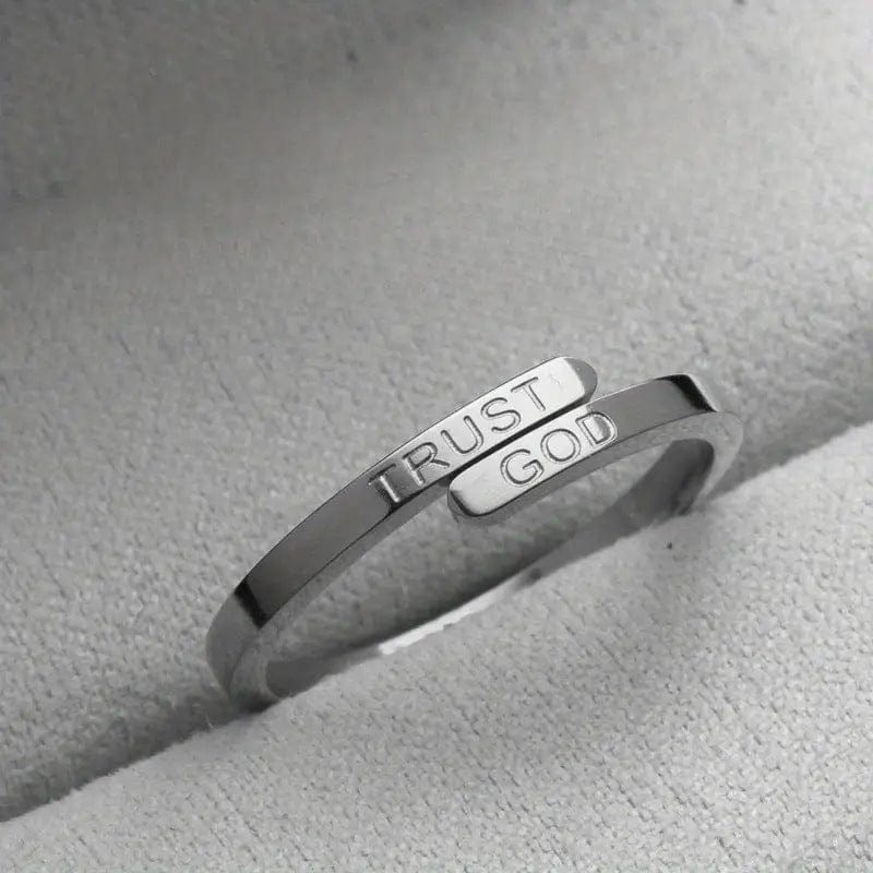 Trust God Engraved Inspirational Stainless Steel Ring - (ADJUSTABLE)