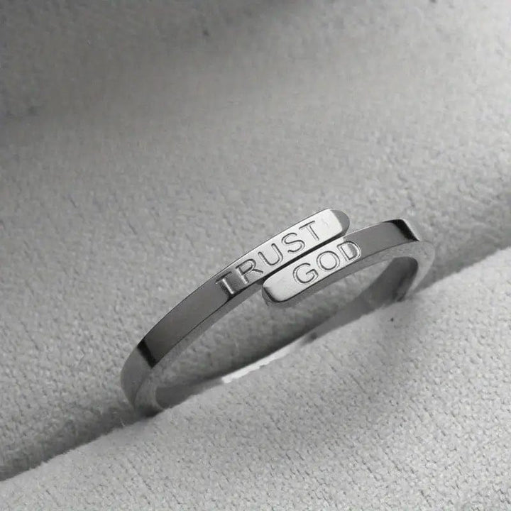 Trust God Engraved Inspirational Stainless Steel Ring - (ADJUSTABLE)
