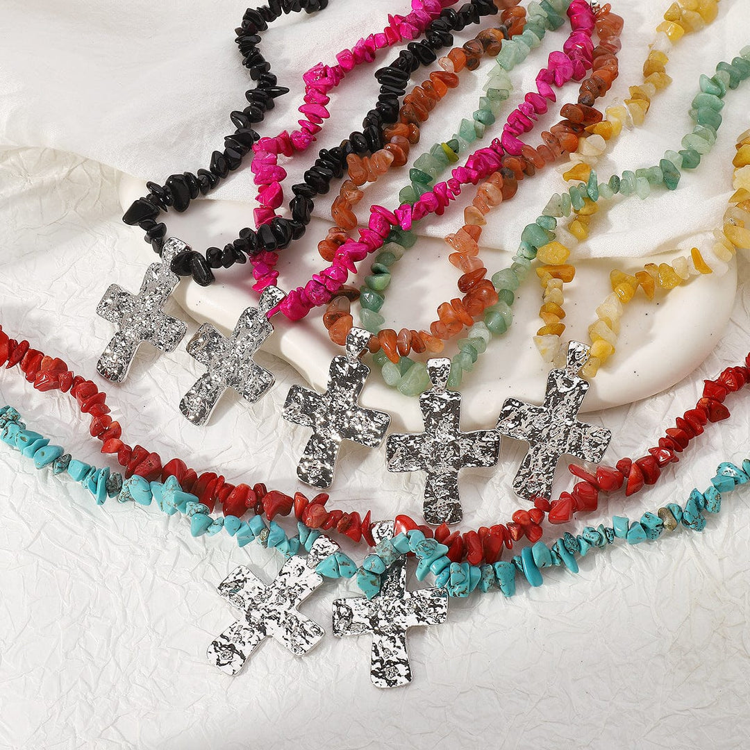 NATUREL STONES CROSS NECKLACES