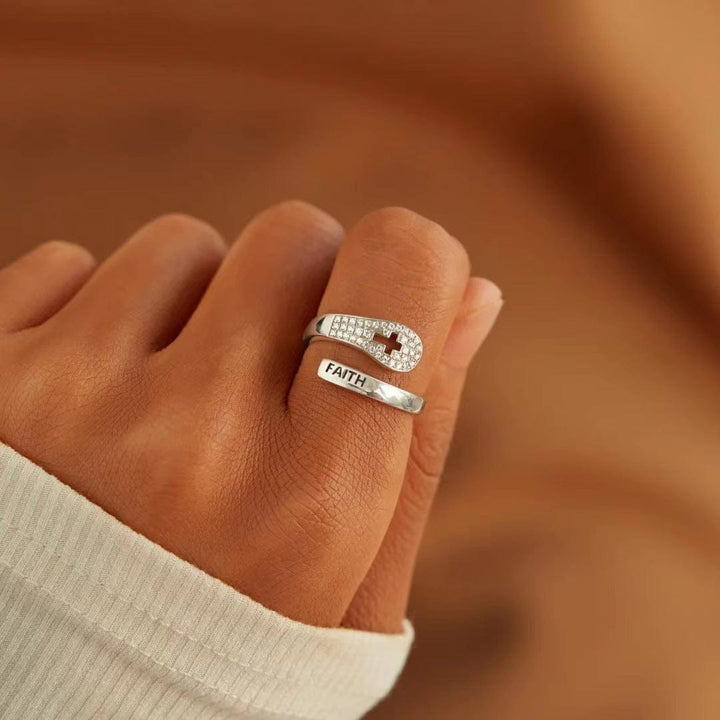 SILVER FAITH &amp; CROSS ZIRCON RING