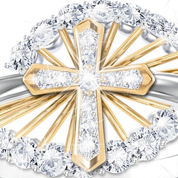 Two-tone ring with diamond cross ring