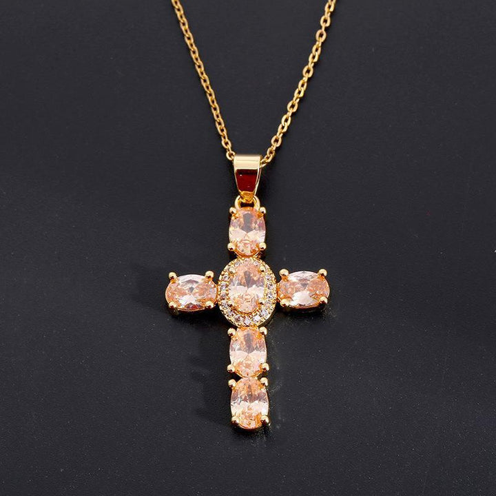COLORFUL GEMSTONES CROSS NECKLACES