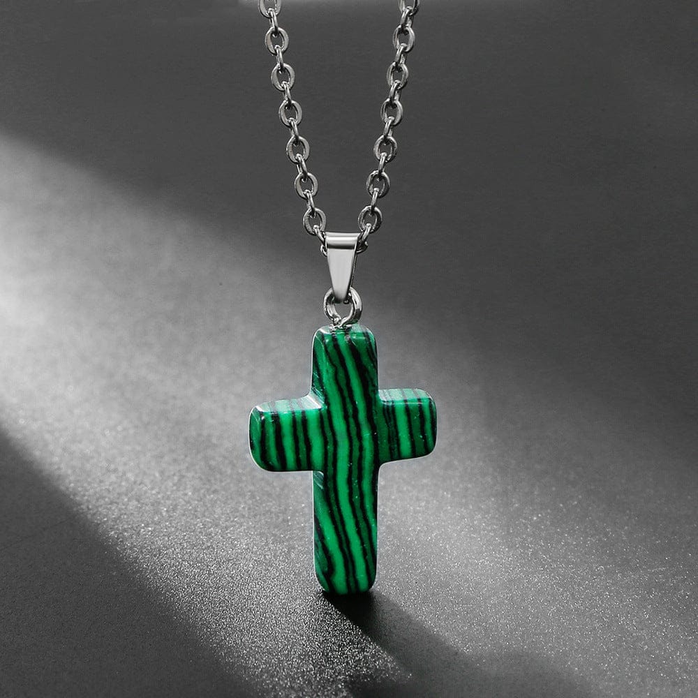 NATURAL AGATE STONE CROSS PENDANT