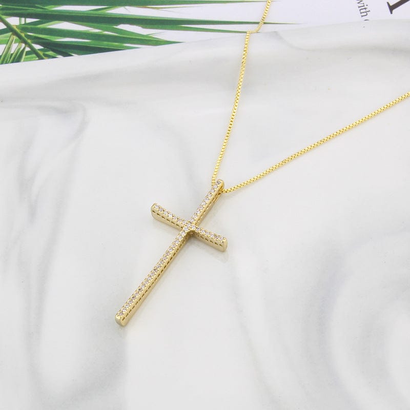 Zirconium Cross Necklace Simple Copper Plating