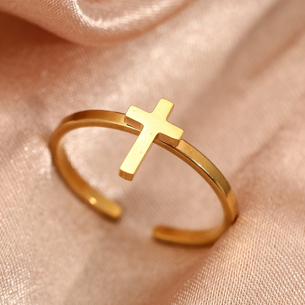 CROSS ON TOP RING - (ADJUSTABLE)