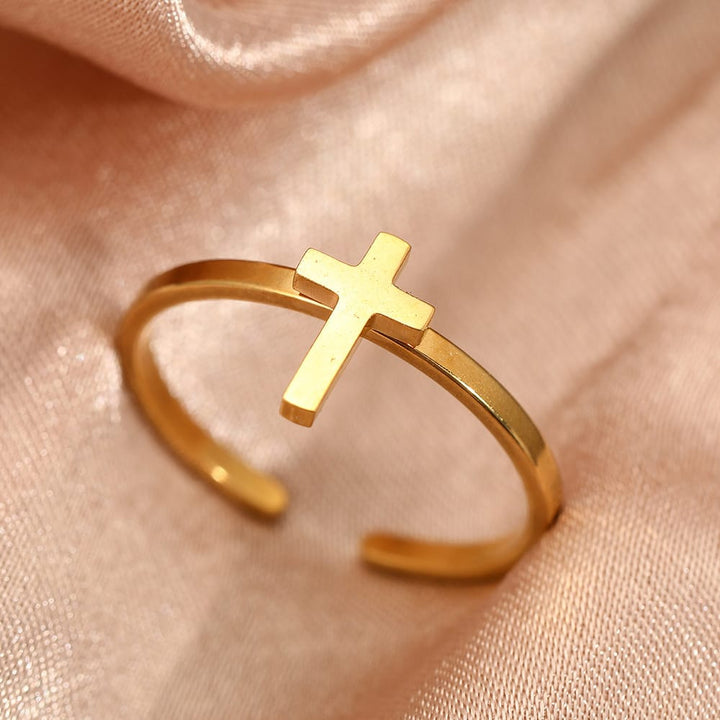 CROSS ON TOP RING - (ADJUSTABLE)