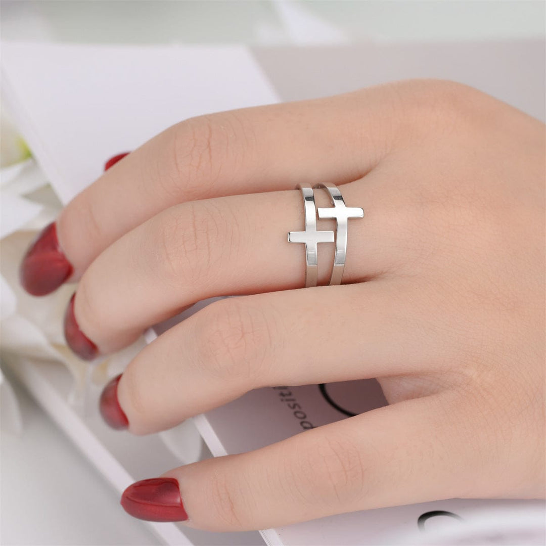 Titanium Steel Cross Ring Women&