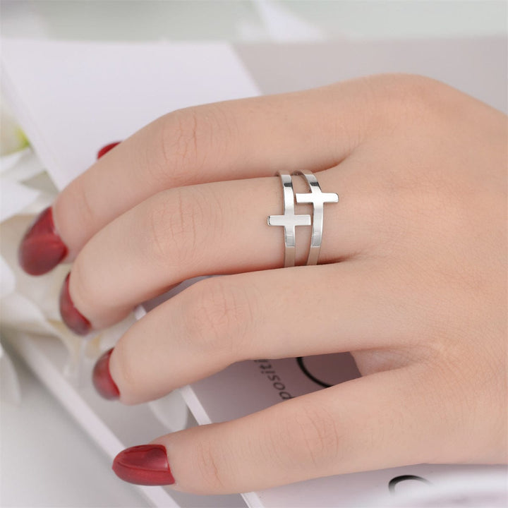 Titanium Steel Cross Ring Women&