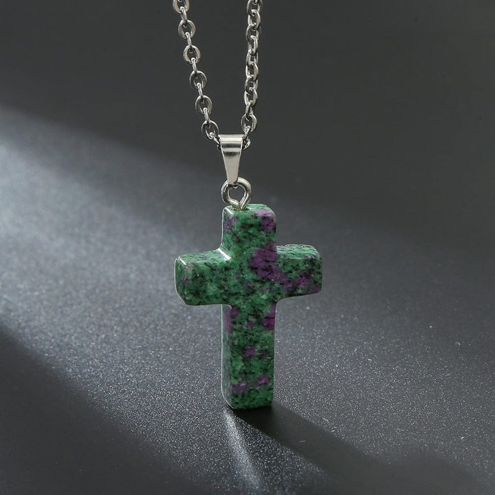 NATURAL AGATE STONE CROSS PENDANT