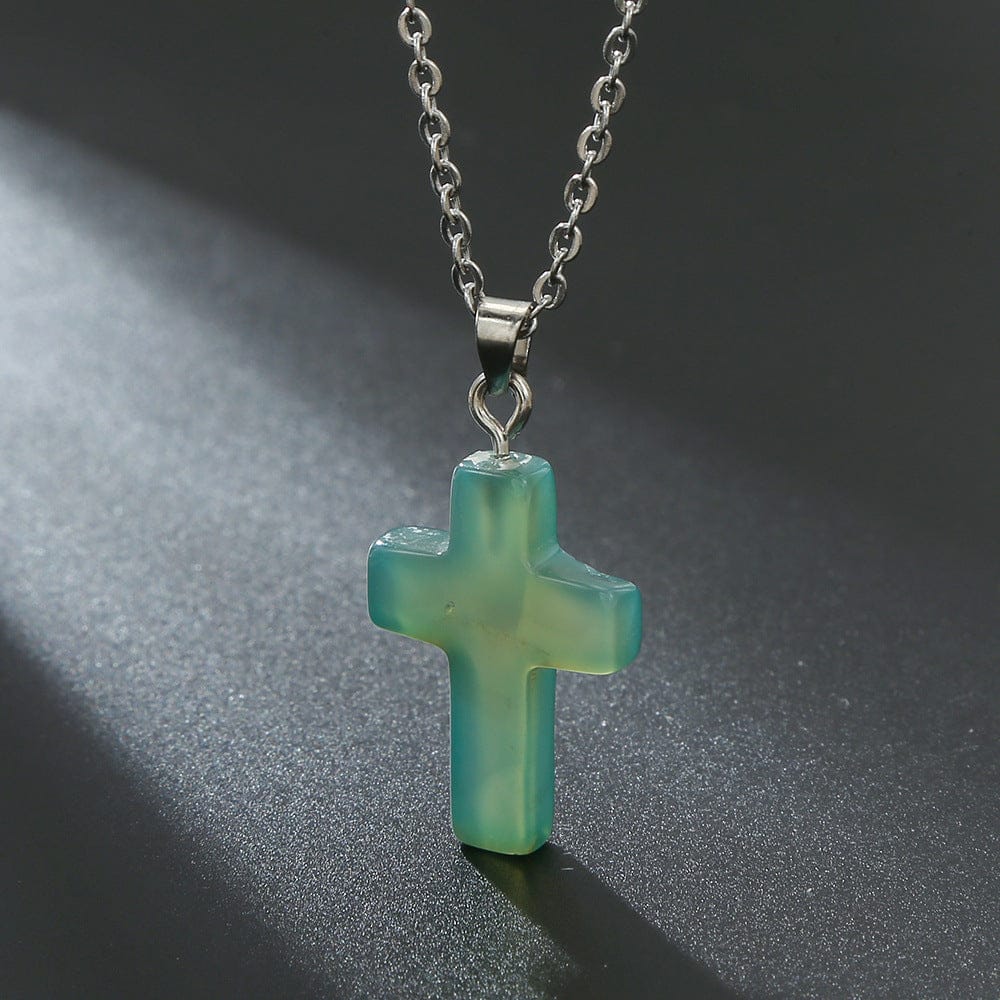 NATURAL AGATE STONE CROSS PENDANT