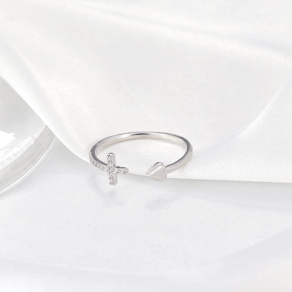 LOVE &amp; CROSS SILVER RING