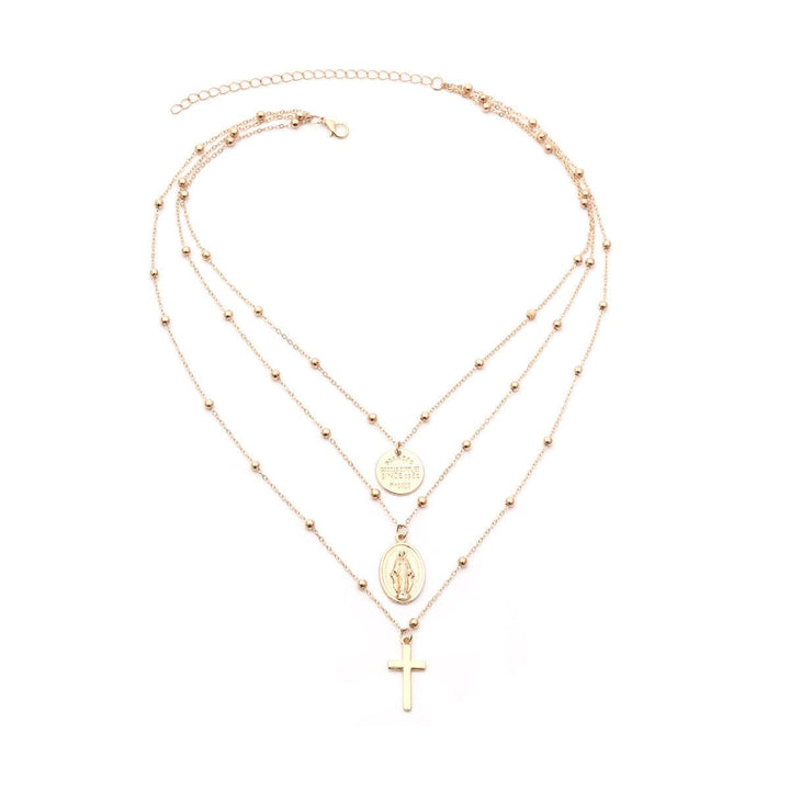 3-1 LAYERED CROSS NECKLACE