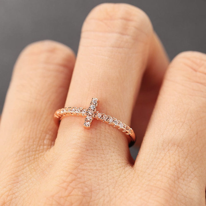 bu duplicated Cross Micro Set Zircon Ring