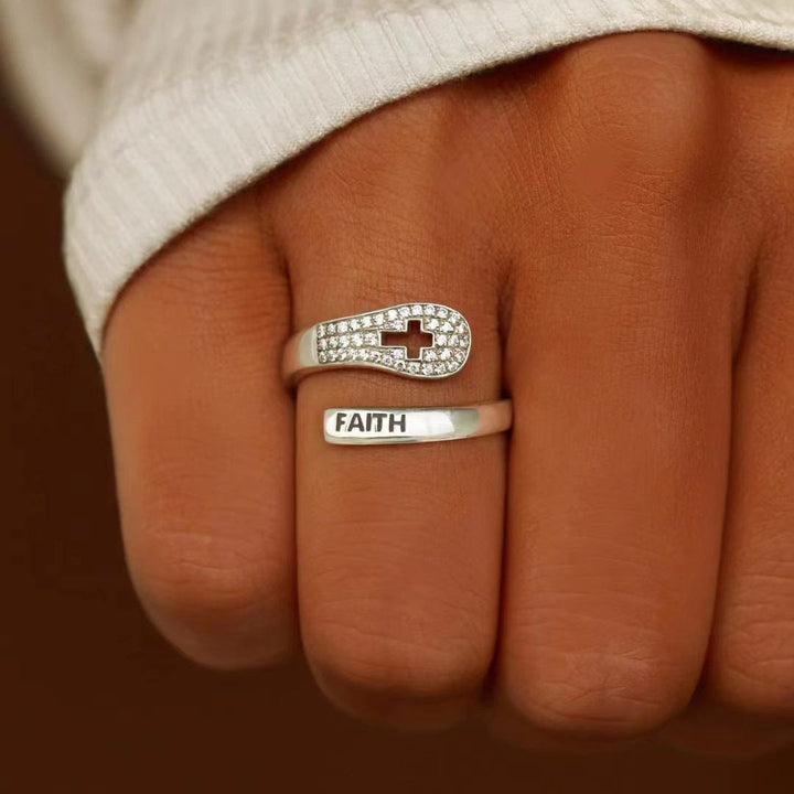 SILVER FAITH &amp; CROSS ZIRCON RING