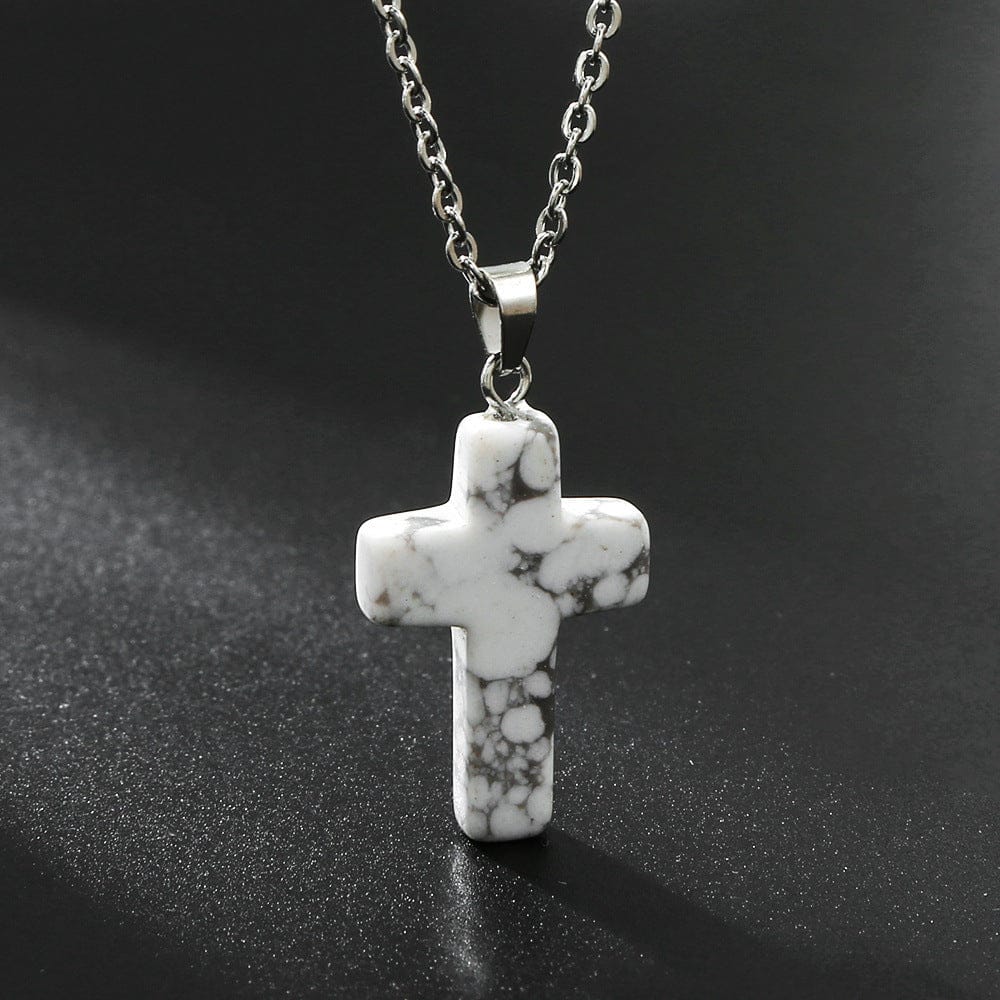 NATURAL AGATE STONE CROSS PENDANT