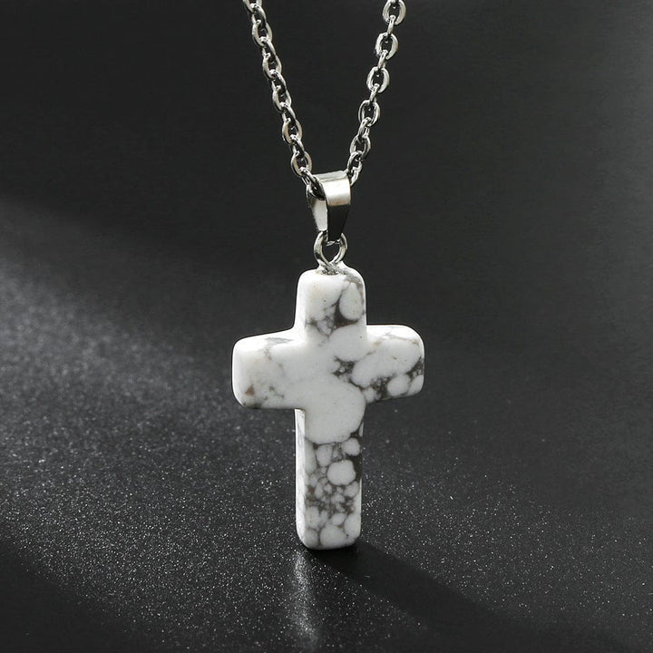 NATURAL AGATE STONE CROSS PENDANT