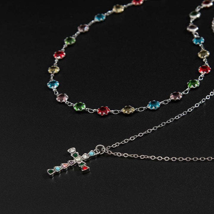 COLORFUL CROSS PENDANT NECKLACE