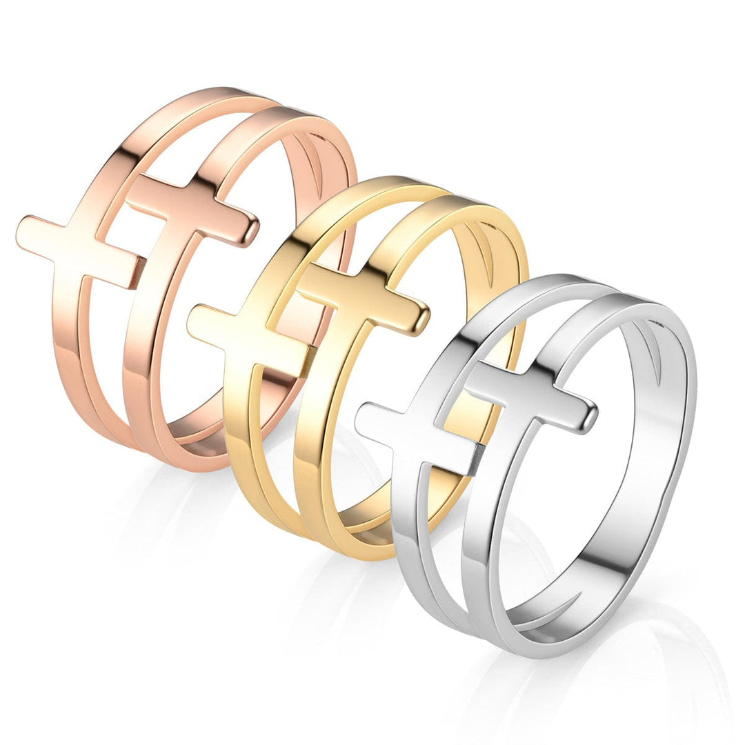 Titanium Steel Cross Ring Women&