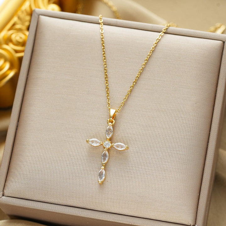 European And American Micro-Set Cross Necklace