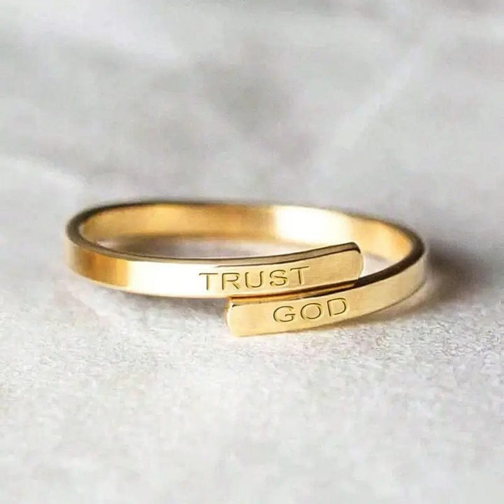 Trust God Engraved Inspirational Stainless Steel Ring - (ADJUSTABLE)