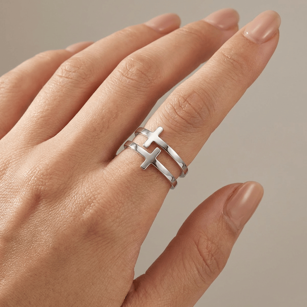 Titanium Steel Cross Ring Women&