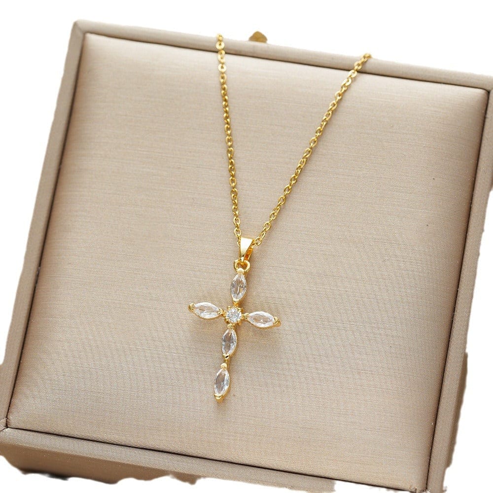 European And American Micro-Set Cross Necklace