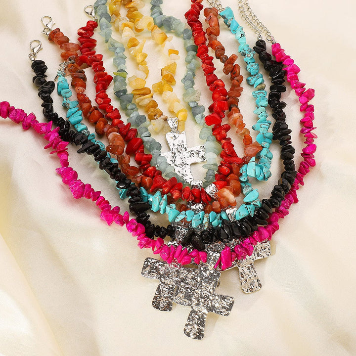 NATUREL STONES CROSS NECKLACES