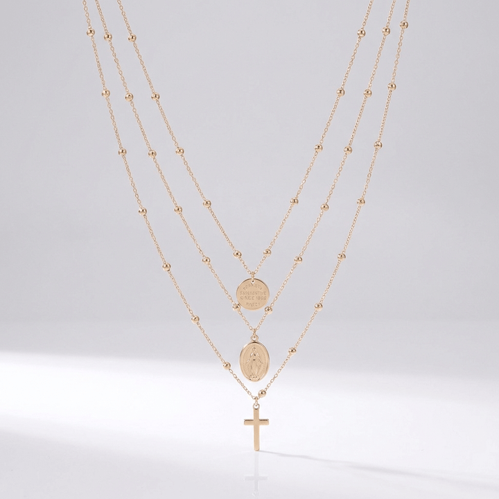 3-1 LAYERED CROSS NECKLACE