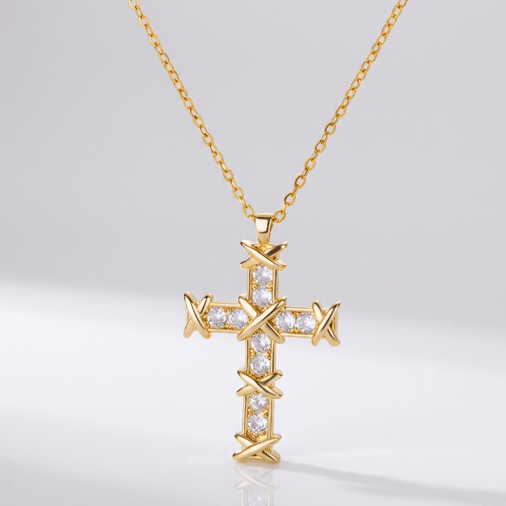 CROSS WITH ZIRCON DIAMONDS NECKLACE