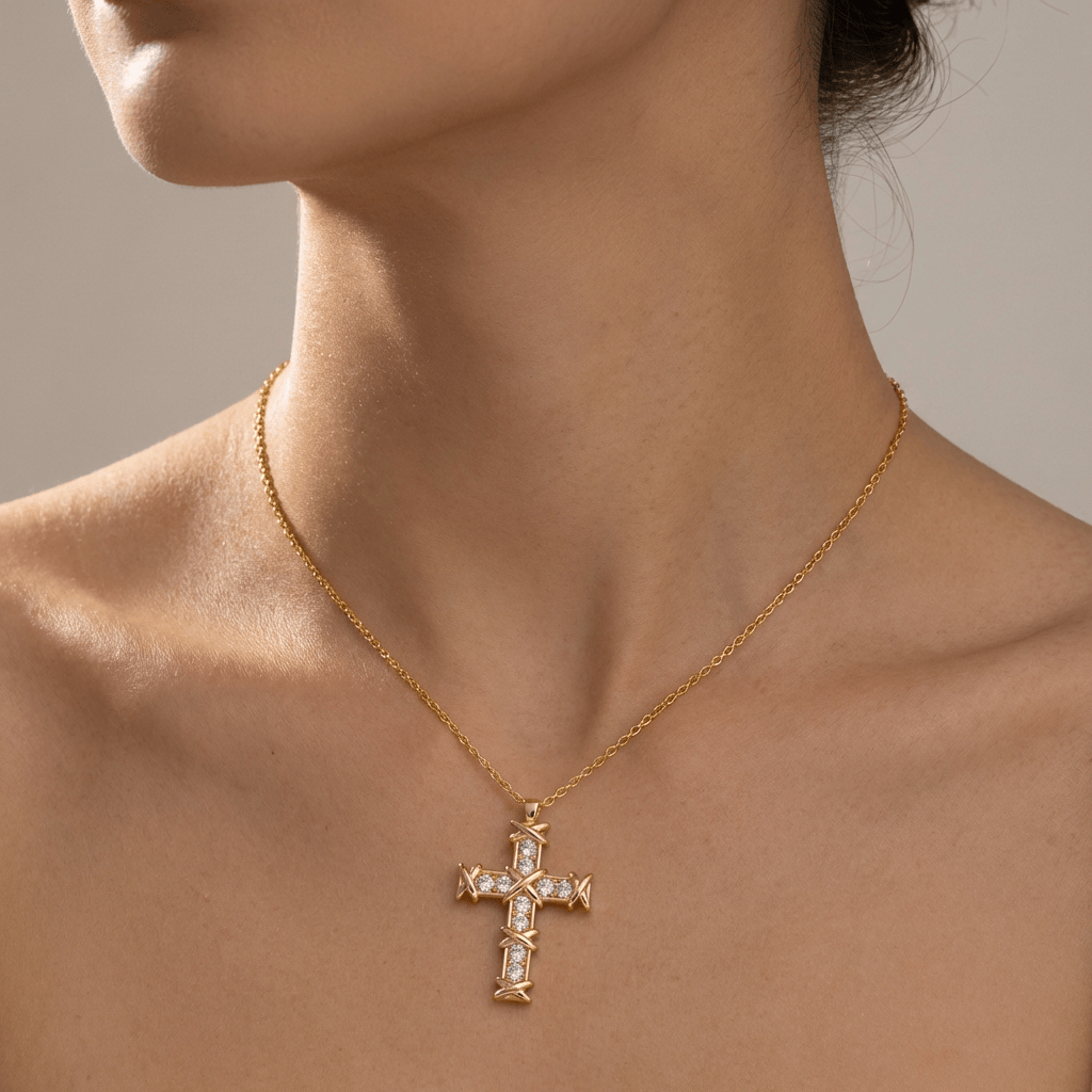 CROSS WITH ZIRCON DIAMONDS NECKLACE