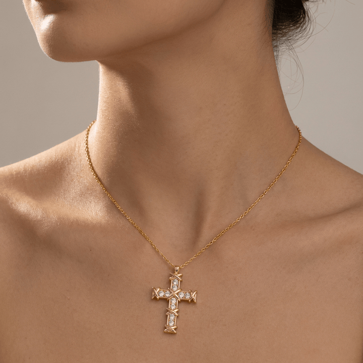 CROSS WITH ZIRCON DIAMONDS NECKLACE
