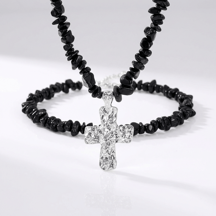 NATUREL STONES CROSS NECKLACES
