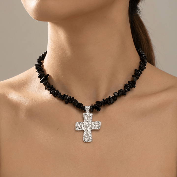 NATUREL STONES CROSS NECKLACES